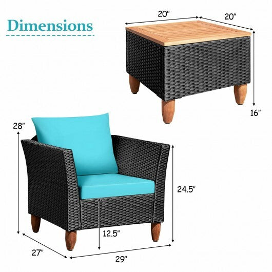 3 Pieces Outdoor Patio Rattan Furniture Set-Turquoise - Color: Turquoise