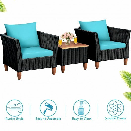 3 Pieces Outdoor Patio Rattan Furniture Set-Turquoise - Color: Turquoise