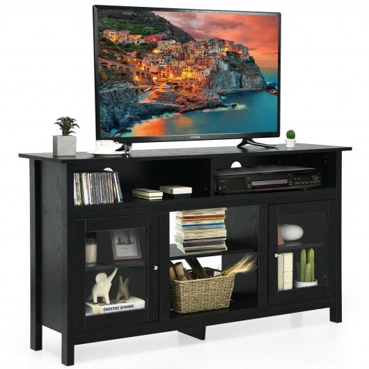 58 Inch TV Stand Entertainment Console Center with 2 Cabinets-Black - Color: Black