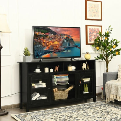 58 Inch TV Stand Entertainment Console Center with 2 Cabinets-Black - Color: Black