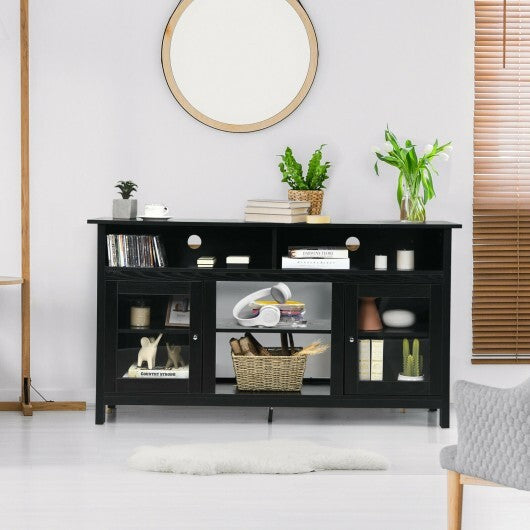 58 Inch TV Stand Entertainment Console Center with 2 Cabinets-Black - Color: Black