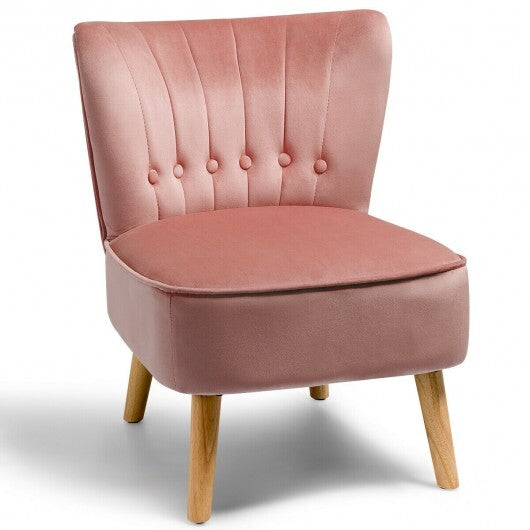 Armless Accent Chair Tufted Velvet Leisure Chair-Pink - Color: Pink