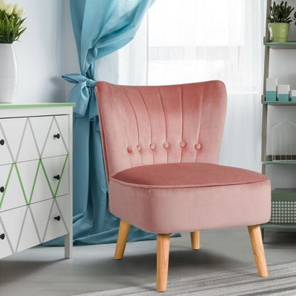 Armless Accent Chair Tufted Velvet Leisure Chair-Pink - Color: Pink