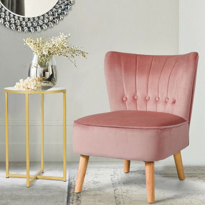 Armless Accent Chair Tufted Velvet Leisure Chair-Pink - Color: Pink