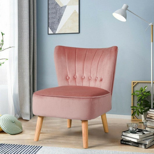 Armless Accent Chair Tufted Velvet Leisure Chair-Pink - Color: Pink