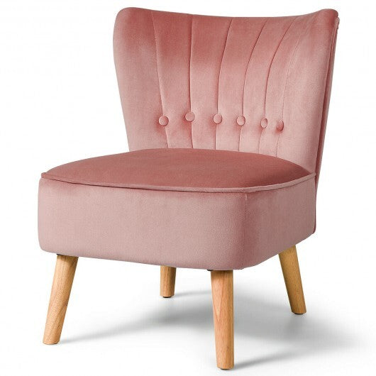 Armless Accent Chair Tufted Velvet Leisure Chair-Pink - Color: Pink