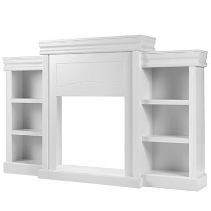 70 Inch Modern Fireplace Media Entertainment Center with Bookcase-White - Color: White