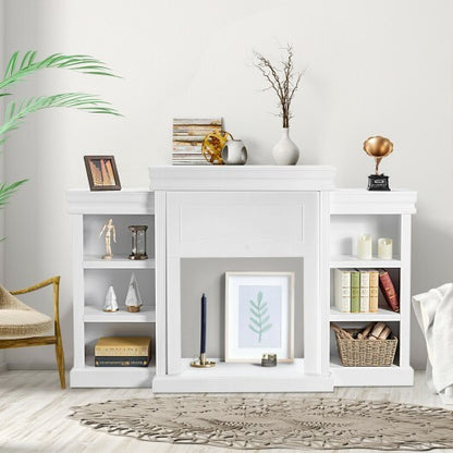 70 Inch Modern Fireplace Media Entertainment Center with Bookcase-White - Color: White