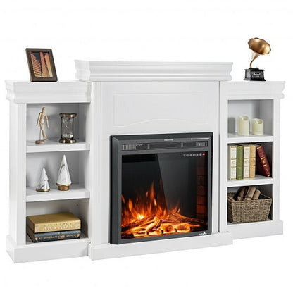 70 Inch Modern Fireplace Media Entertainment Center with Bookcase-White - Color: White