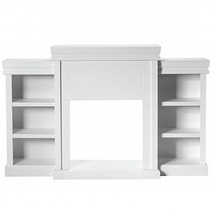 70 Inch Modern Fireplace Media Entertainment Center with Bookcase-White - Color: White