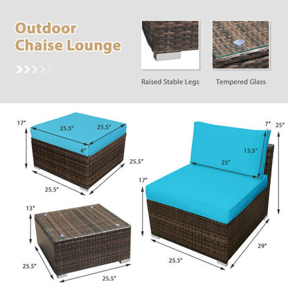 5 Pieces Patio Rattan Furniture Set with Cushioned Armless Sofa-Turquoise - Color: Turquoise