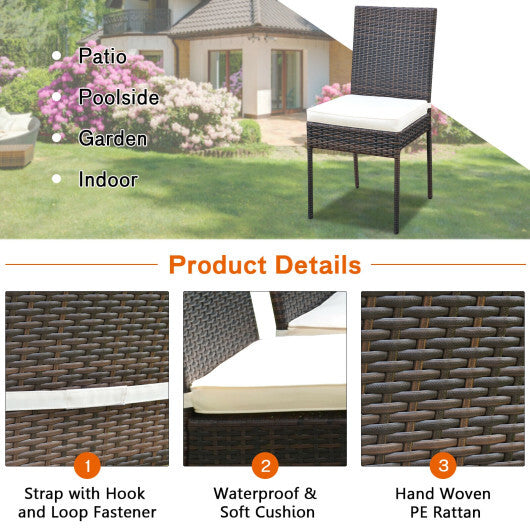 5 Pieces Rattan Dining Set Glass Table High Back Chair - Color: Brown