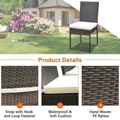 5 Pieces Rattan Dining Set Glass Table High Back Chair - Color: Brown