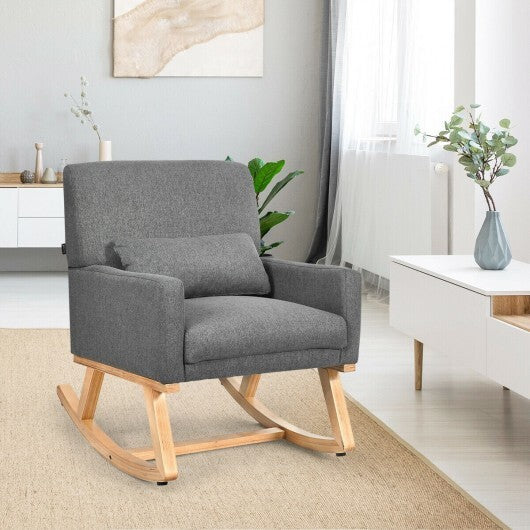 Upholstered Rocking Chair with and Solid Wood Base-Gray - Color: Gray