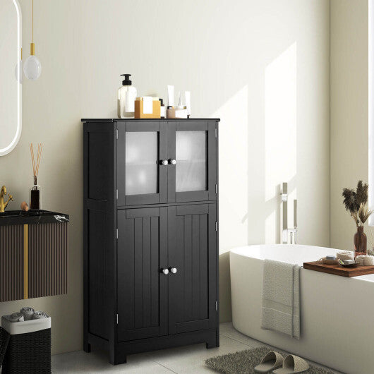 Bathroom Floor Storage Locker Kitchen Cabinet with Doors and Adjustable Shelf-Black - Color: Black