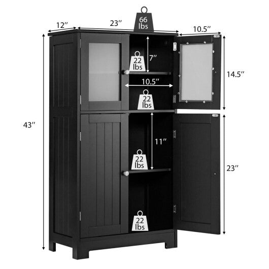 Bathroom Floor Storage Locker Kitchen Cabinet with Doors and Adjustable Shelf-Black - Color: Black