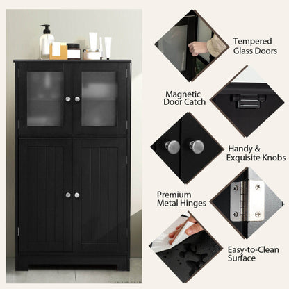 Bathroom Floor Storage Locker Kitchen Cabinet with Doors and Adjustable Shelf-Black - Color: Black