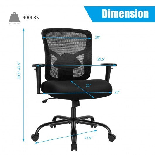 400LBS Mesh Big and Tall Office Chair Swivel Task Chair - Color: Black