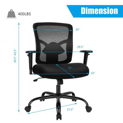 400LBS Mesh Big and Tall Office Chair Swivel Task Chair - Color: Black