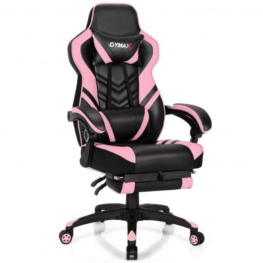 Adjustable Gaming Chair with Footrest for Home Office-Pink - Color: Pink