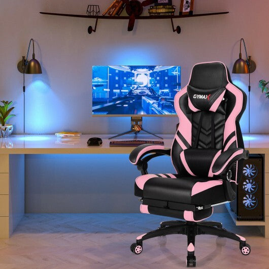 Adjustable Gaming Chair with Footrest for Home Office-Pink - Color: Pink