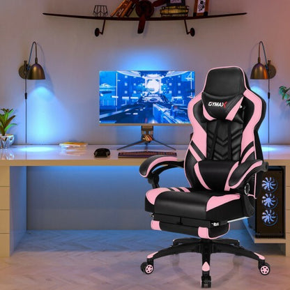 Adjustable Gaming Chair with Footrest for Home Office-Pink - Color: Pink