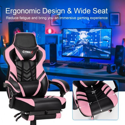 Adjustable Gaming Chair with Footrest for Home Office-Pink - Color: Pink