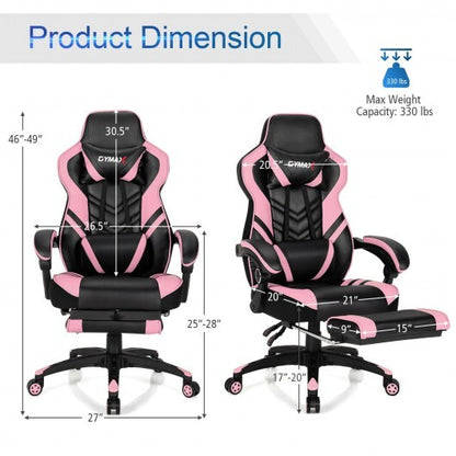 Adjustable Gaming Chair with Footrest for Home Office-Pink - Color: Pink