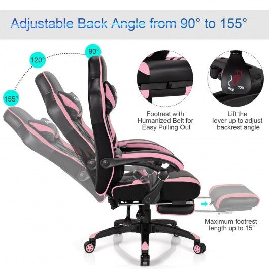 Adjustable Gaming Chair with Footrest for Home Office-Pink - Color: Pink