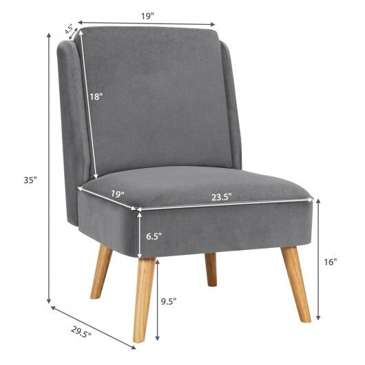 Velvet Accent Armless Side Chair with Rubber Wood Legs for Bedroom-Gray - Color: Gray