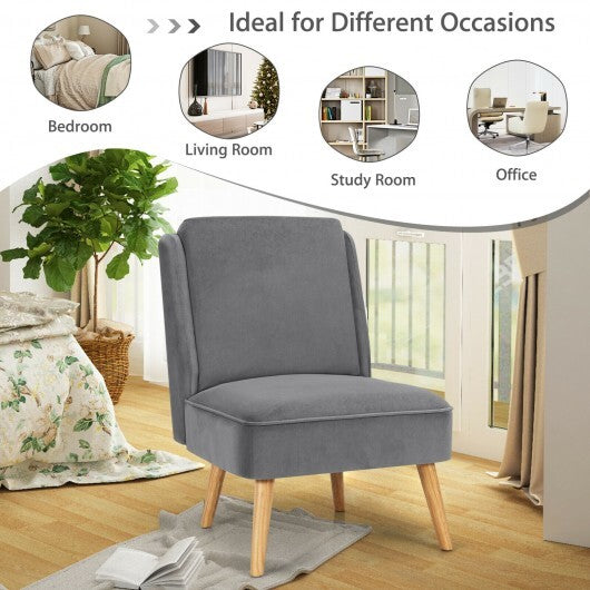 Velvet Accent Armless Side Chair with Rubber Wood Legs for Bedroom-Gray - Color: Gray