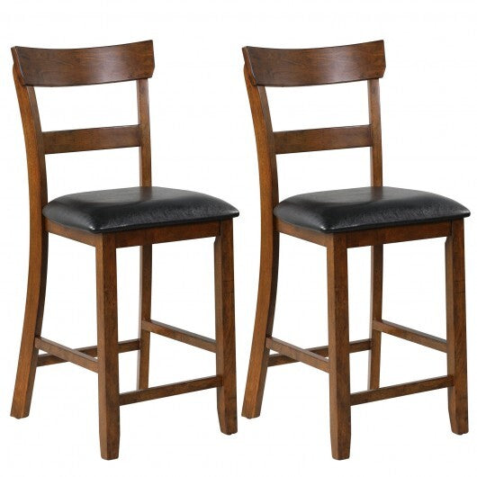 2 Pieces Counter Height Chair Set with Leather Seat and Rubber Wood Legs - Color: Brown