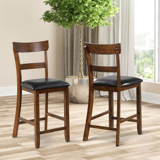 2 Pieces Counter Height Chair Set with Leather Seat and Rubber Wood Legs - Color: Brown