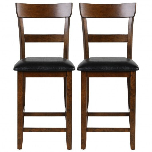 2 Pieces Counter Height Chair Set with Leather Seat and Rubber Wood Legs - Color: Brown