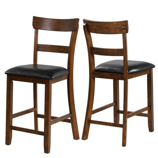 2 Pieces Counter Height Chair Set with Leather Seat and Rubber Wood Legs - Color: Brown