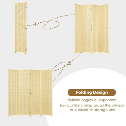 6 ft 4 Panel Portable Folding Room Divider Screen-Natural - Color: Natural