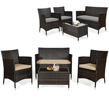 4 Pieces Comfortable Outdoor Rattan Sofa Set with Glass Coffee Table-Beige & Gray - Color: Beige & Gray