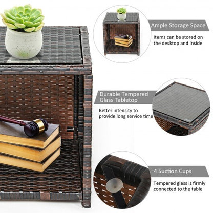 3 Pieces PE Rattan Wicker Furniture Set with Cushion Sofa Coffee Table for Garden-Gray - Color: Gray