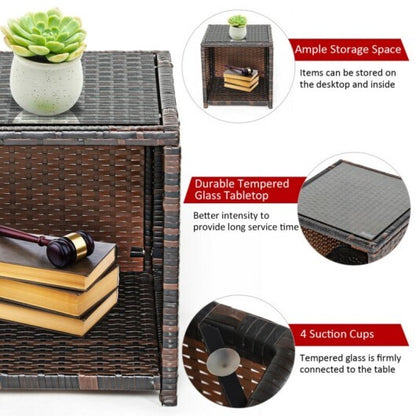 3 Pieces PE Rattan Wicker Furniture Set with Cushion Sofa Coffee Table for Garden-Red - Color: Red