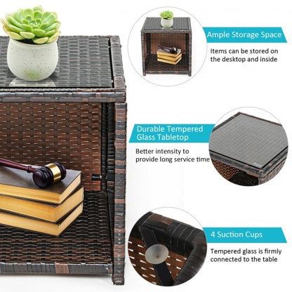 3 Pieces PE Rattan Wicker Furniture Set with Cushion Sofa Coffee Table for Garden-Turquoise - Color: Turquoise