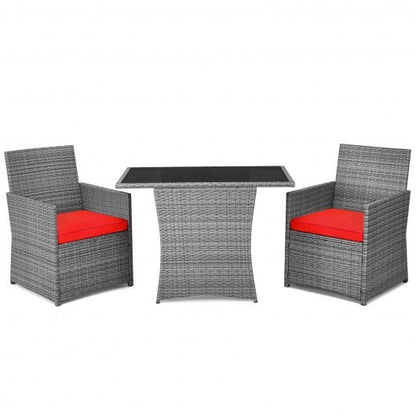 3 Pieces Patio Rattan Furniture Set with Cushioned Armrest Sofa-Red - Color: Red