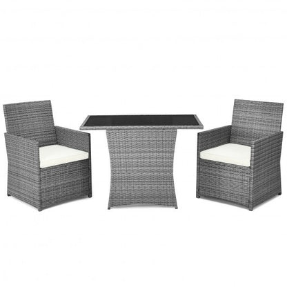 3 Pieces Patio Rattan Furniture Set with Cushioned Armrest Sofa-White - Color: White