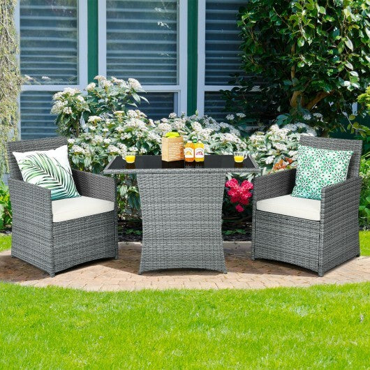 3 Pieces Patio Rattan Furniture Set with Cushioned Armrest Sofa-White - Color: White