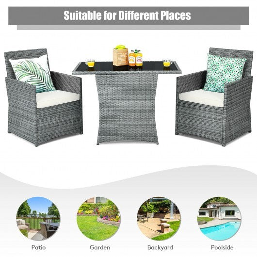 3 Pieces Patio Rattan Furniture Set with Cushioned Armrest Sofa-White - Color: White