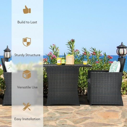 3 Pieces Patio Rattan Furniture Set with Cushion and Sofa Armrest-Gray - Color: Gray