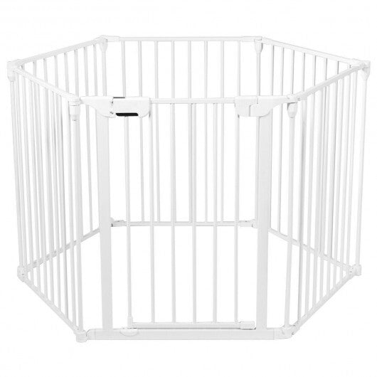 6 Panel Wall-mount Adjustable Baby Safe Metal  Fence Barrier-White - Color: White