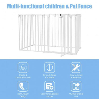 6 Panel Wall-mount Adjustable Baby Safe Metal  Fence Barrier-White - Color: White