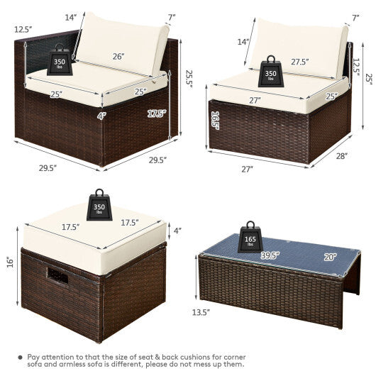 8 Pieces Patio Space-Saving Rattan Furniture Set with Storage Box and Waterproof Cover-White - Color: White