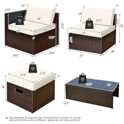 8 Pieces Patio Space-Saving Rattan Furniture Set with Storage Box and Waterproof Cover-White - Color: White