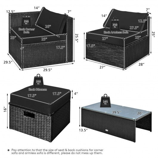 8 Pieces Patio Rattan Storage Table Furniture Set-Black - Color: Black